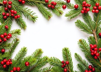 Christmas Frame: Fir Branches & Berries PNG, Festive Holiday Border for Design