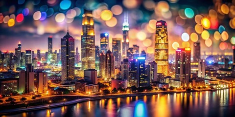Naklejka premium Cityscape Bokeh: Blurred City Buildings at Night