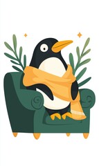 Obraz premium Cozy Winter Penguin Relaxing on Couch Illustration