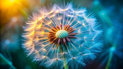 Obraz premium Close-Up Candid Shot of Dandelion Detail, Delicate White Seedhead, Nature Macro Photography