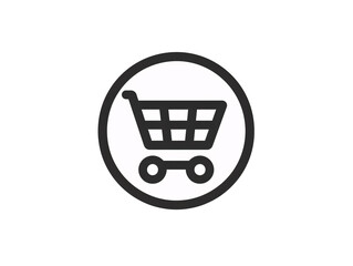 a black and white circle with a shopping cart in it