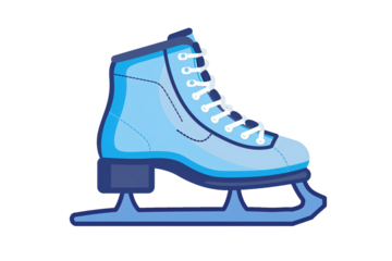 a blue ice skate with white laces