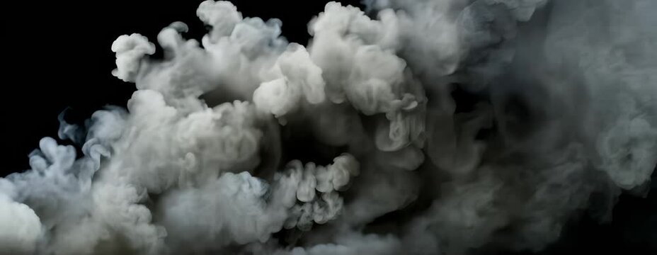 Billowing white smoke expands and dissipates against a black background.
