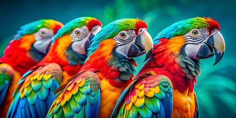 Obraz premium Vibrant Macaw Feathers Teal Background Macro Photography Stock Photo
