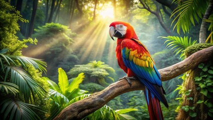 Vibrant Macaw in Lush Tropical Rainforest - Stunning Wildlife Photography
