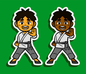 Cute Kung Fu Boy Doodle Sticker Illustration