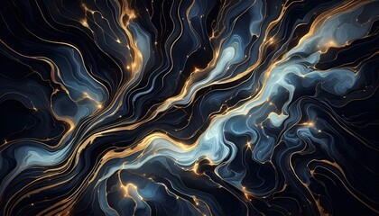 Obraz premium Blue And Black Marble Like Background With Golden Lines