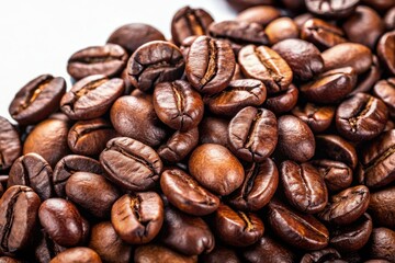 Obraz premium High-resolution images showcase the rich, dark allure of these coffee beans, set against pure white.