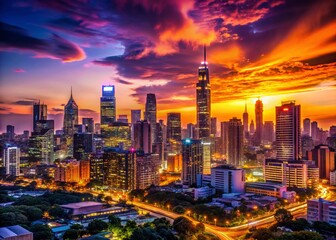 Fototapeta premium Vibrant Night Cityscape with Gradient Sky - Stunning Urban Twilight Panorama