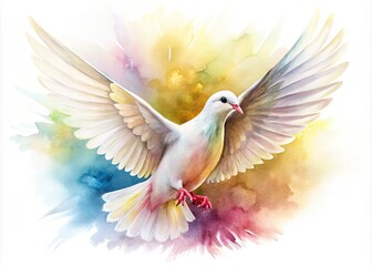 Fototapeta premium Holy Spirit's gentle dove, a watercolor of divine peace; Christian religious art, spiritual symbol.