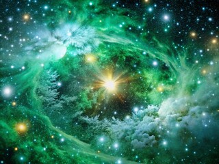 Fototapeta premium Cosmic Nebula Snow: Green Galactic Winter Wonderland Aerial View