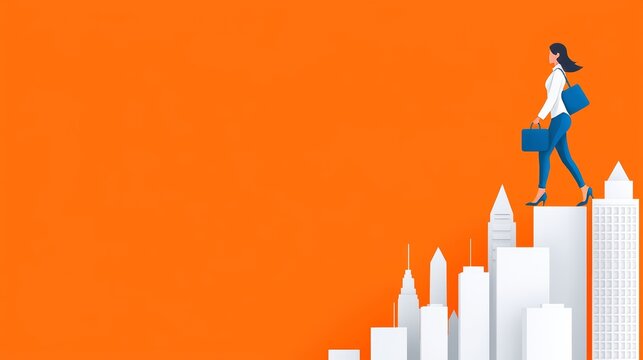 Climbing steps symbolizes career development and advancement.