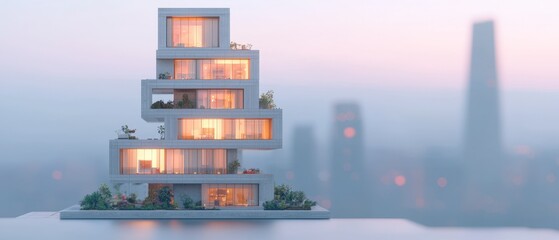 Obraz premium Modern Architecture Luxury High Rise Apartment Building at Dusk