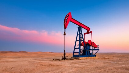 Fototapeta premium An open field of mining equipment and vehicles with drilling rigs.