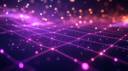 Fototapeta premium Vibrant Purple Digital Art: Glowing Network Illustration, Futuristic Style. AI Generated