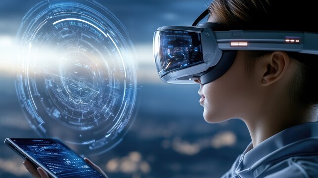 Soldier employs virtual reality glasses to enhance operational strategies with augmented data in a combat environment