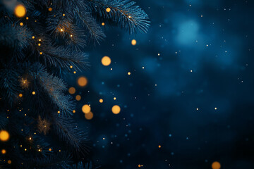 Christmas background with xmas tree branches. Winter holiday theme. Happy New Year. Space for text