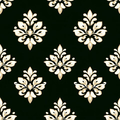 Elegant vintage arabesque design pattern on dark background, featuring intricate floral motifs in cream tones. Perfect for textiles, wallpapers, and home decor