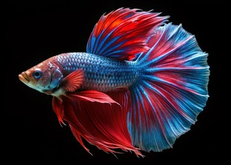 Fototapeta premium Vibrant Siamese Fighting Fish Isolated on Black Background - Stock Photo