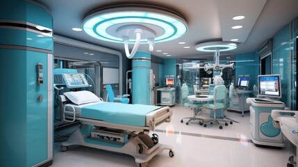Futuristic Hospital Operating Room: Modern Medical Technology and Sterile Design