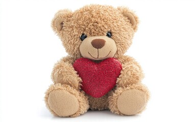 Obraz premium A fluffy teddy bear holding a red heart, a perfect valentines day gift, isolated on a bright white background
