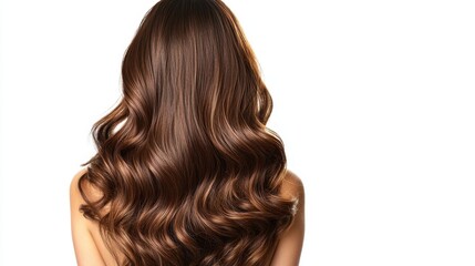 Obraz premium Beautiful model girl with Brown hair strand,silky healthy chestnut wavy hair strand,hair wavy ribbon, with smooth,Keratin straightening,Treatment,straight long hair,procedures,Smooth hairstyle.