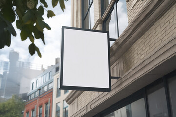 건물 외부 직사각형 돌출 간판 디자인 목업