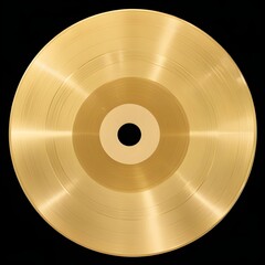 A gold record album, a circular disc with concentric grooves and a central hole. The surface has a shiny, metallic gold color
