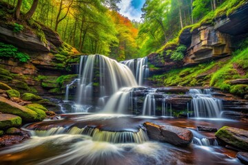 Fototapeta premium Ricketts Glen's cascading waterfalls: a Pennsylvania photographer's paradise. Stunning images guaranteed.