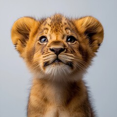 Obraz premium A lion cub captured in close-up, isolated on a white background.