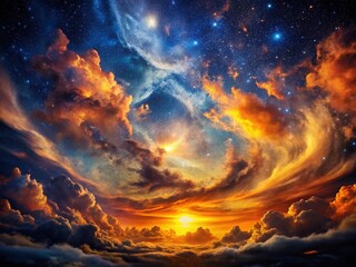Fototapeta premium Vintage Cosmic Dreamscape: Starry Night Sky with Vibrant Nebula Clouds