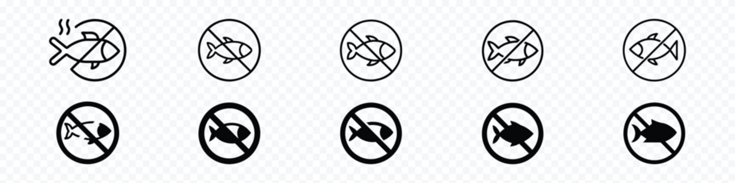 Forbidden sign for Fishing, No fishing forbidden sign, No fishing sign. Fishing ban sign set. No fishing signs
