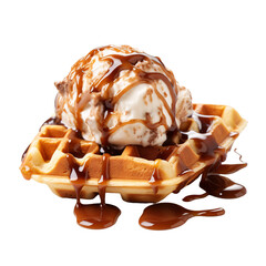 a waffle with ice cream and syrup