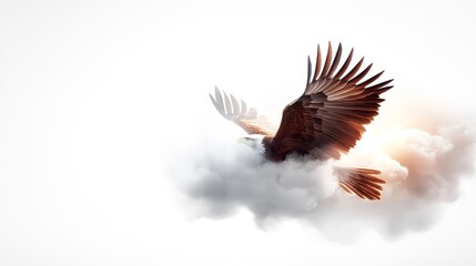 Fototapeta premium Majestic Eagle Soaring Through Soft Clouds with Outstretched Wings Capturing the Essence of Freedom and Power in a Serene Sky Background