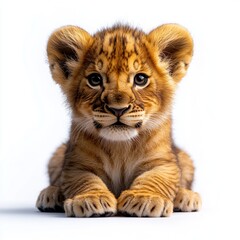 Obraz premium Adorable lion cub illustration set against a white backdrop.