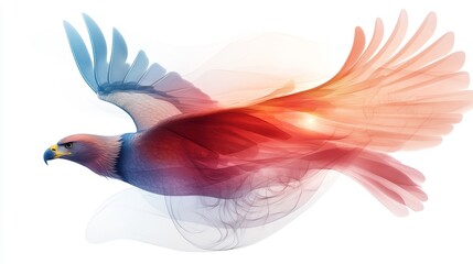 Naklejka premium Majestic Eagle in Flight with Colorful Flowing Wings Representing Freedom and Power in Artistic Digital Illustration