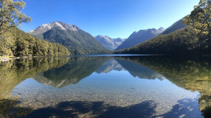 Fototapeta premium Serene Mountain Lake Reflecting Majestic Peaks