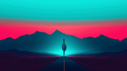 Desert Highway  Cinematic Cactus Sunset Landscape