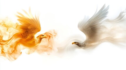 Obraz premium Majestic Eagles in Flight with Colorful Smoke Trails Illustrating Freedom and Power in Dynamic Motion for Artistic Themes and Symbolic Representations