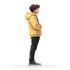 Naklejka premium Side profile illustration of a young man in a yellow hoodie.