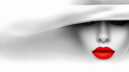 Fototapeta premium Glamorous Portrait of a Beauty with White Hat and Red Lipstick