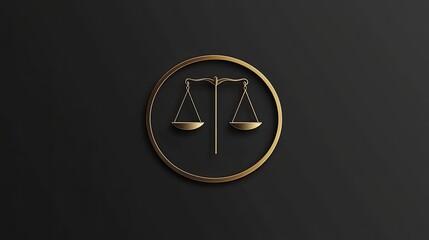 Golden scales of justice symbol in a dark circle on a black background.