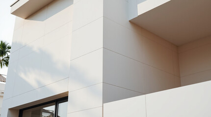 Obraz premium Modern Building Exterior: Off-White Walls, Balcony, and Window Detail