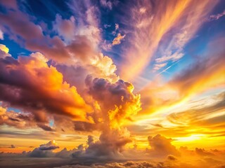 Obraz premium Dreamlike Pastel Sunset Cloudscape: Soft Hues & Celestial Glow Stock Photo