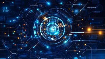 Stunning Futuristic Tech Interface: Vibrant 3D Render in Deep Blue Hues. AI Generated