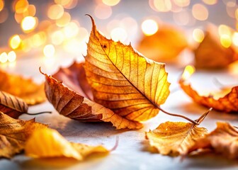 Dry Leaves on White Background: Studio Shot with Bokeh Effect - Perfect for Autumn Designs