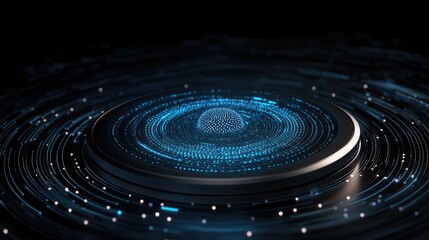 Obraz premium Futuristic blue background with glowing lines and dots, depicting digital connectivity and data transfer in a global network