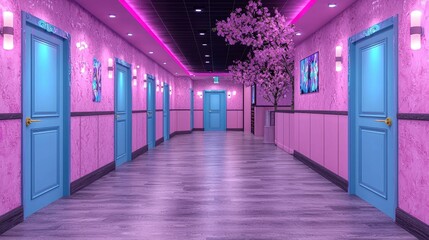 Pink Hallway Interior Design  Doors  Lighting  Flowers  Luxury