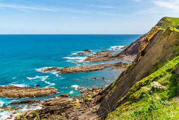 The beautiful city of Ribadesella, Asturias, Spain. Cantabrian Sea