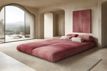 Minimalist Bedroom Design Featuring a Low Platform Bed and Archways